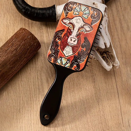 Hair Brush - Western Design - Highland Cow