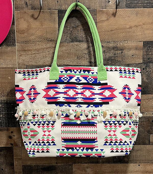Boho Aztec Print Summer Beach Tote