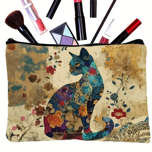Makeup Bag (Floral Cat)