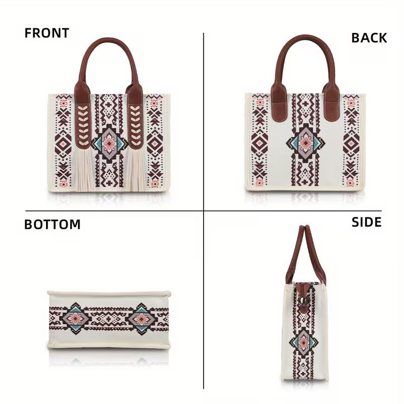 Crossbody Canvas Tote w/zippered wrist bag - Cream