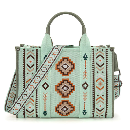 Montana West Aztec Retro Arrows Dual Sided Print Large Tote/Crossbody-Green