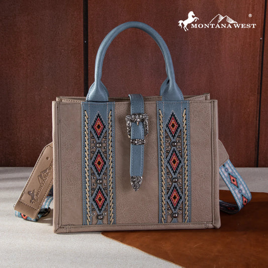 Montana West Buckle Aztec Concealed Carry Tote/Crossbody - Khaki
