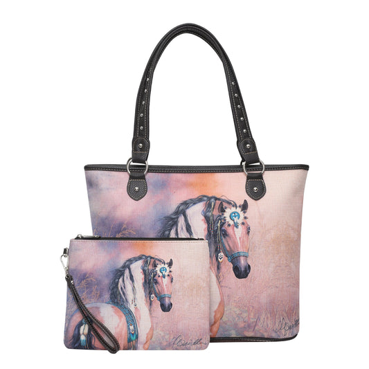 Montana West Horse Canvas Tote Bag with Wristlet