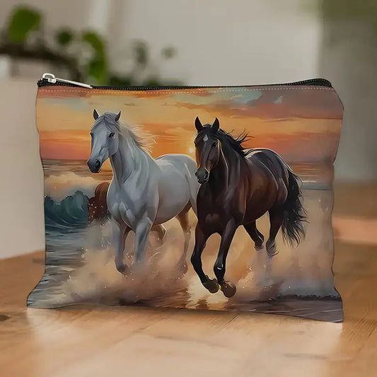 Sunset Horses Run Makeup Bag