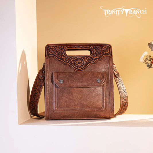 Trinity Ranch Floral Tooled Concealed Carry Crossbody Bag - Brown