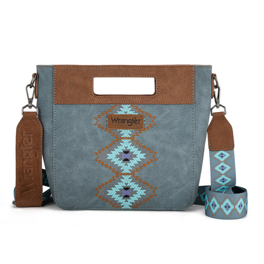 Wrangler Aztec Embroidered Top Handle Tote/Crossbody -Jean