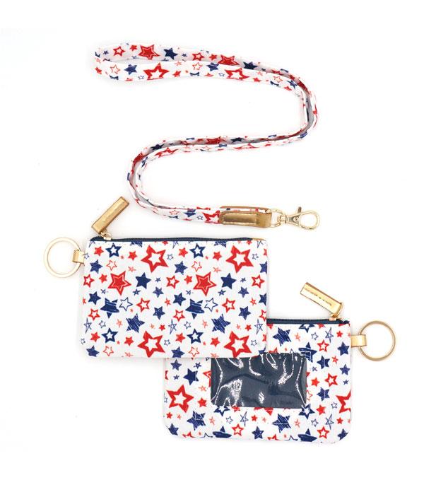 USA Star Print ID Wallet and Lanyard