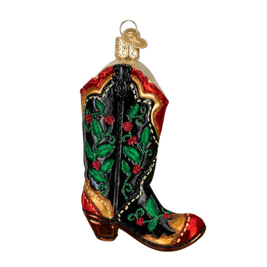 Holly Berry Cowboy Boot Ornament