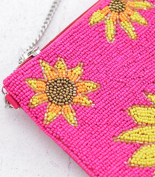 Seed Bead Sunflower Clutch Crossbody