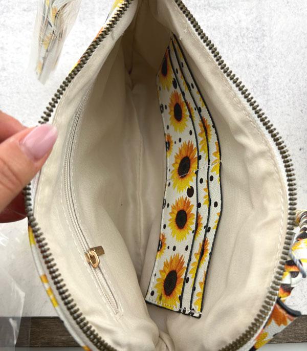 Faux Leather Sunflower Print Wristlet