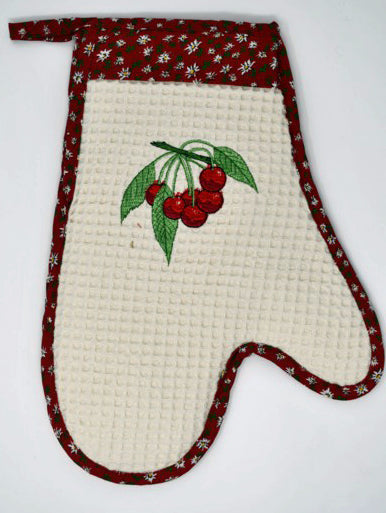 Embroidered Cherry Oven Mitt