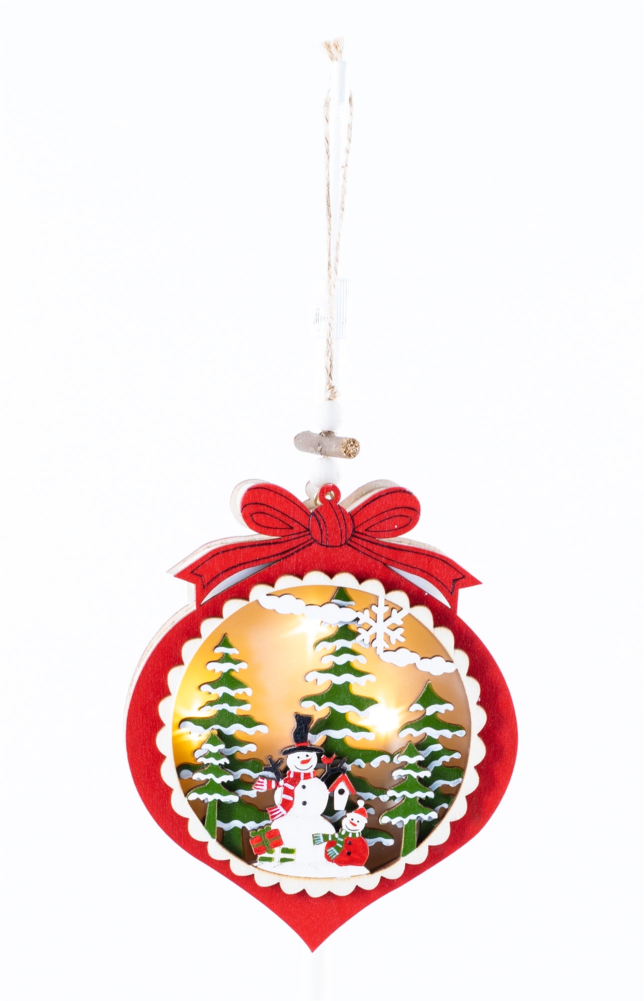 Lighted Wood 3D Snowman Ornament