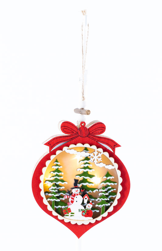 Lighted Wood 3D Snowman Ornament