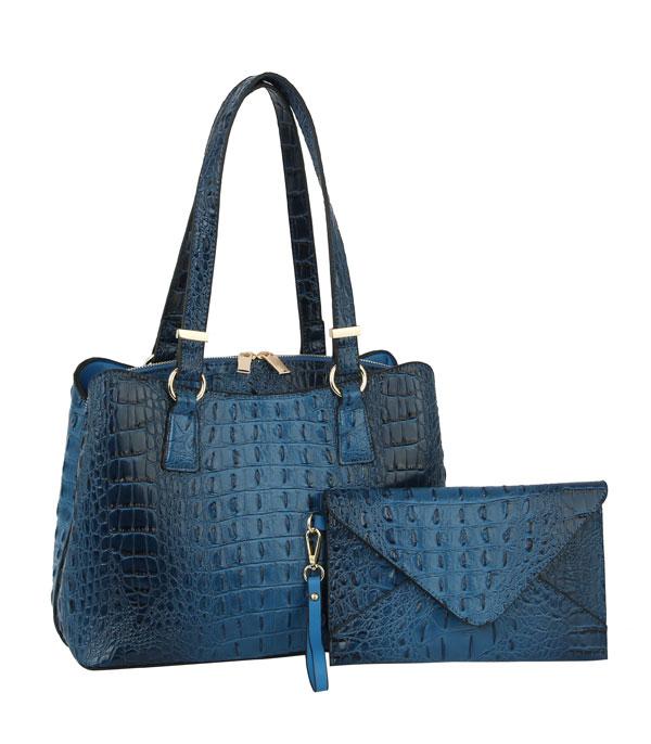 2 in 1 Ostrich Croc Print Satchel Bag
