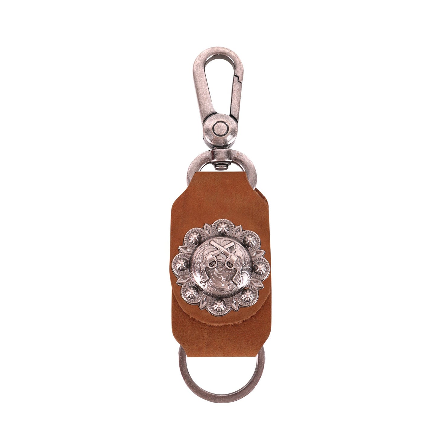 Montana West Real Leather Double Pistol Concho Key Chain Coffee