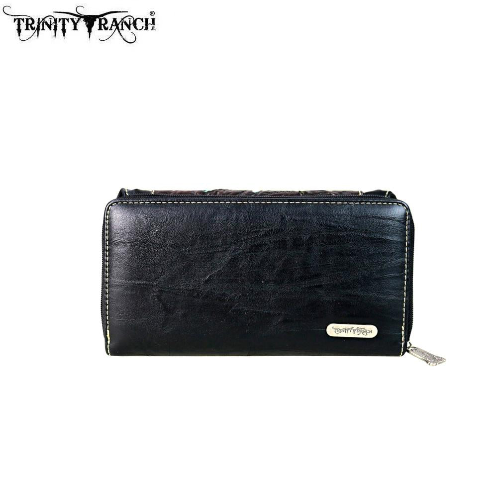 Trinity Ranch Tooled Design Collection Secretary Style Wallet - Turquoise