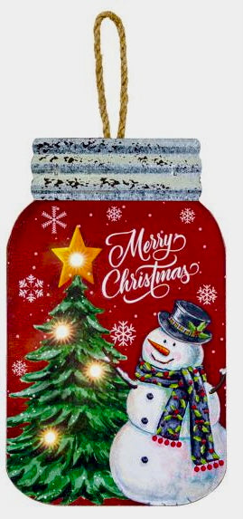 Jolly Snowman Tree Light Up Mason Jar Hanger
