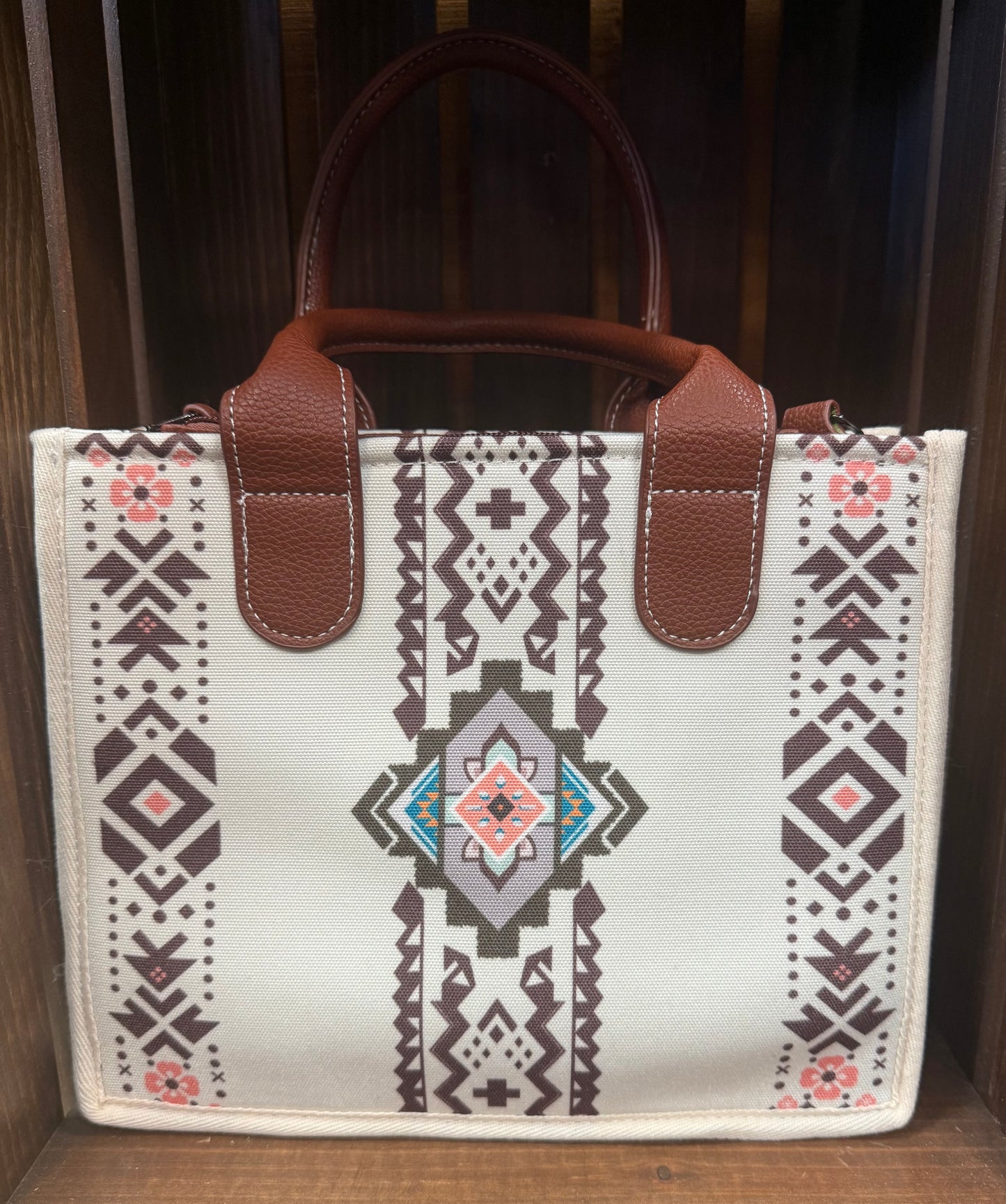 Crossbody Canvas Tote w/zippered wrist bag - Cream