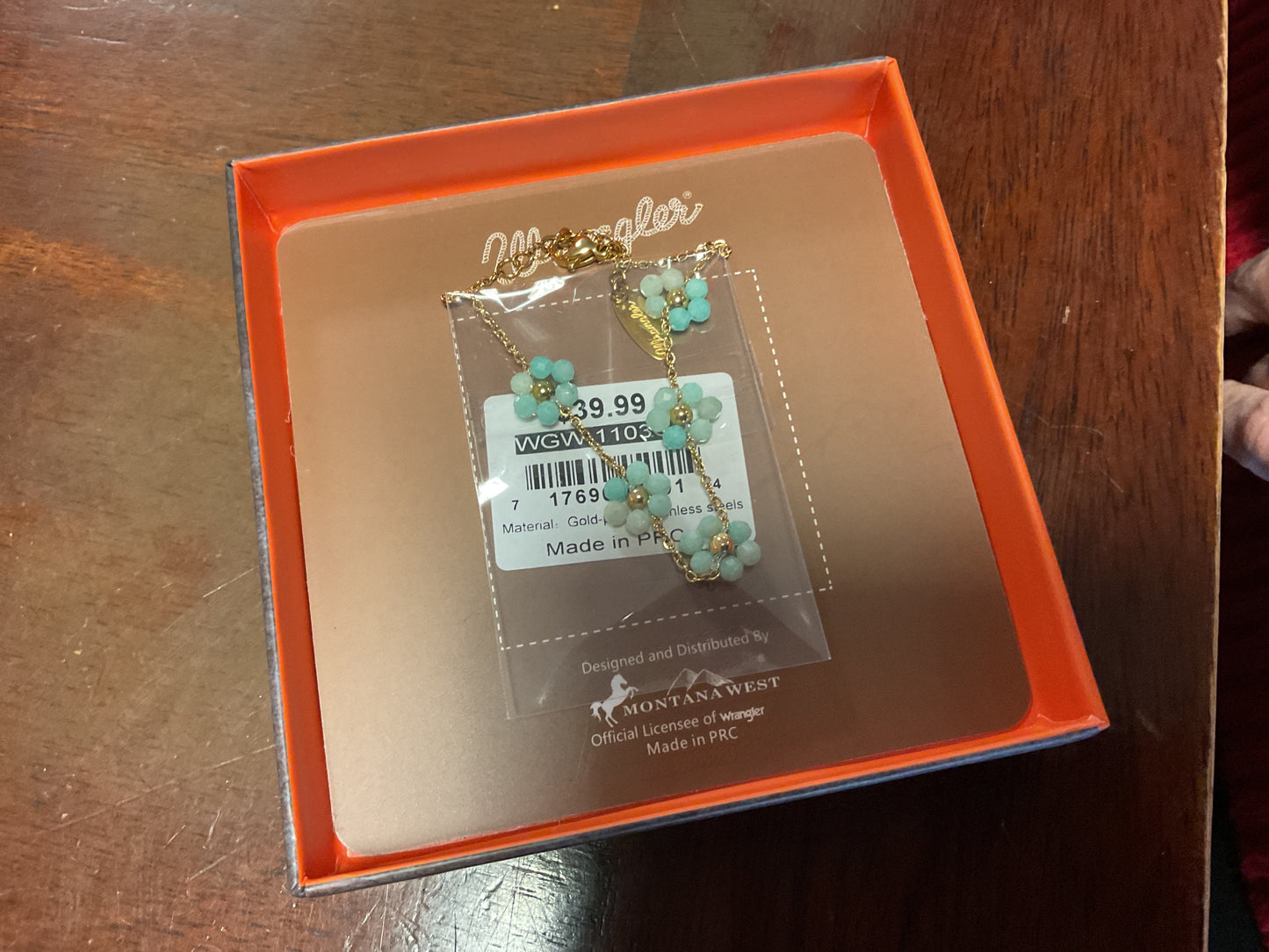 Wrangler 14K Gold Western Natural Stone Daisy Chain Bracelet - Green