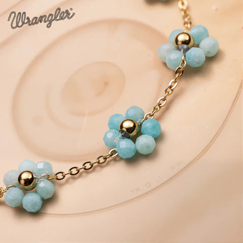 Wrangler 14K Gold Western Natural Stone Daisy Chain Bracelet - Green