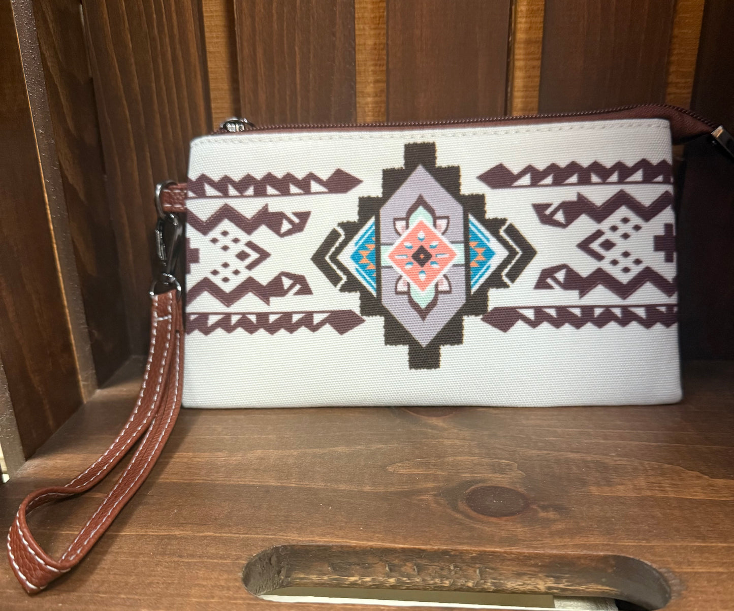 Crossbody Canvas Tote w/zippered wrist bag - Cream