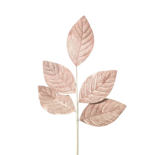 Frozen Christmas Pink Magnolia Leaf Spray