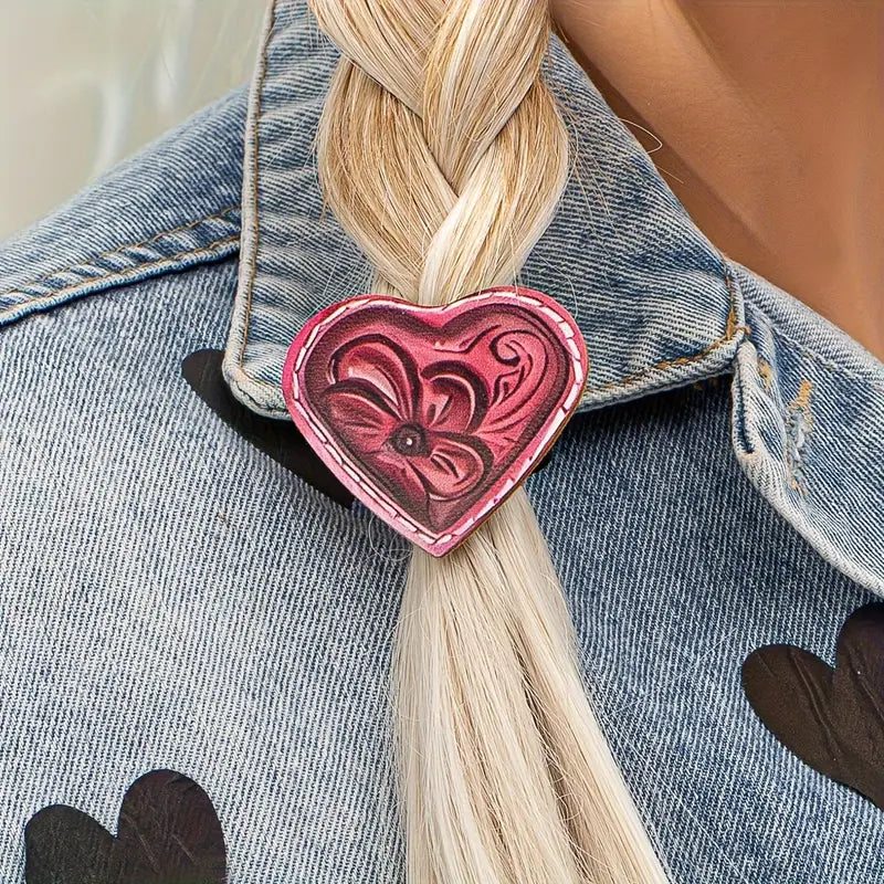 2pc Western Style Hair Scrunchies -  Red Heart