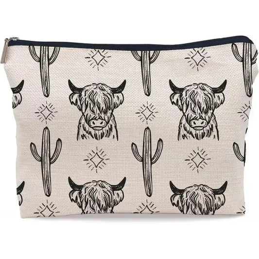 Makeup Bag with Highland Cow Design