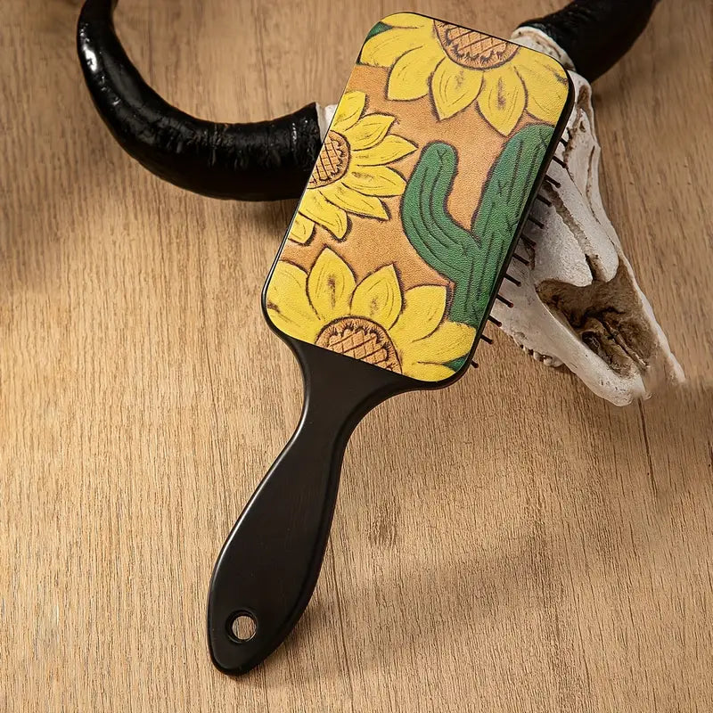 Hair Brush - Western Design - Sunflower Cactus