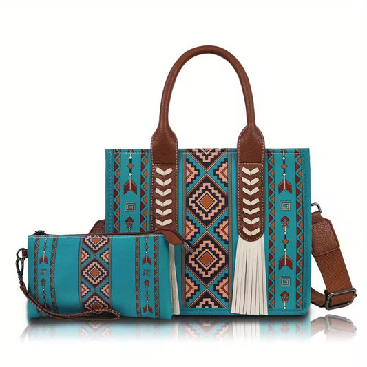 Ladies Crossbody with tassels - Turquoise