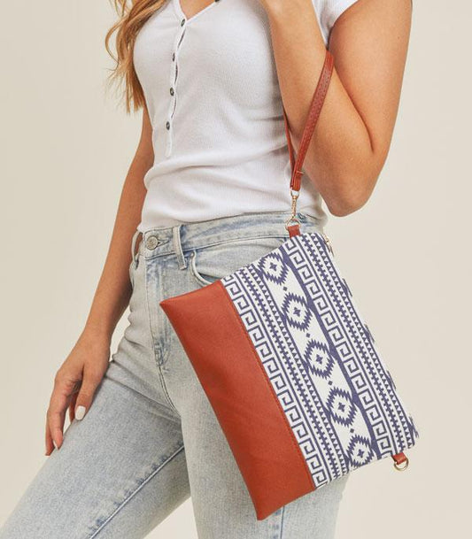 Aztec Pattern Crossbody Wristlet Bag