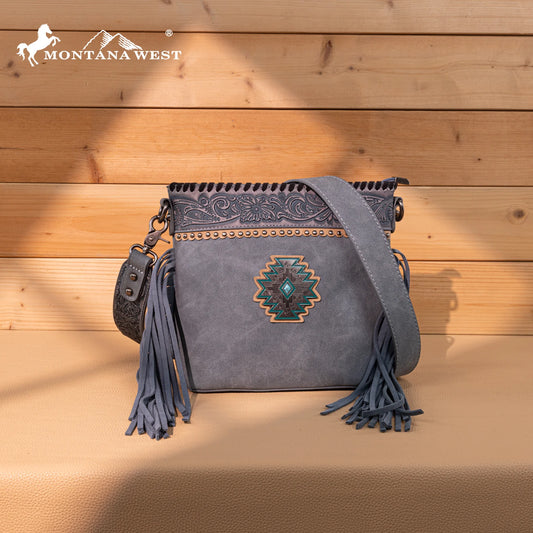 Montana West Tooled Aztec Concho Collection Crossbody - Jean