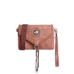 Montana West 100% Genuine Leather Concho Collection Crossbody/Wristlet - Brown