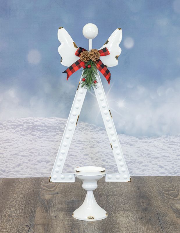 Vintage Angel Candle Holder with Plaid Bow