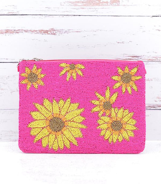 Seed Bead Sunflower Clutch Crossbody
