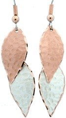 Hammered Silver and Copper Dangle Leaf Earrings