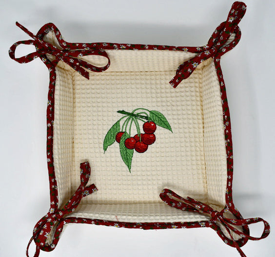 Embroidered Cherry Bread Basket