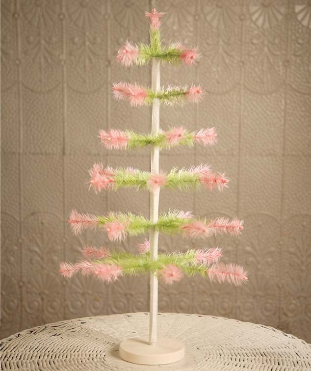 Green Feather Tree With Pink Tips