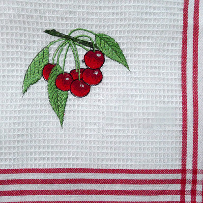 Embroidered Cherry Tea Towel