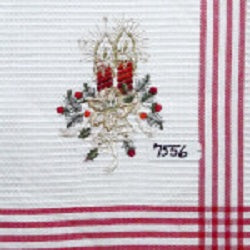 Embroidered Red Candles Tea Towel