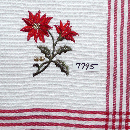 Embroidered Red Poinsettia Tea Towel