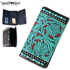 Trinity Ranch Tooled Design Collection Secretary Style Wallet - Turquoise