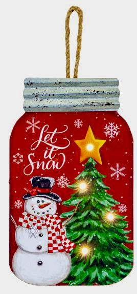 Jolly Snowman Tree Light Up Mason Jar Hanger